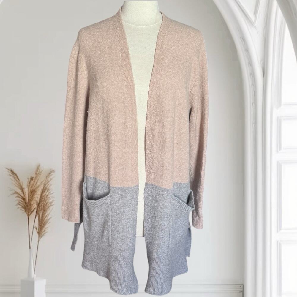Madewell Cardigan Sweater‎ Sz L Alpaca Merino Wool Color Block Long Line Pockets